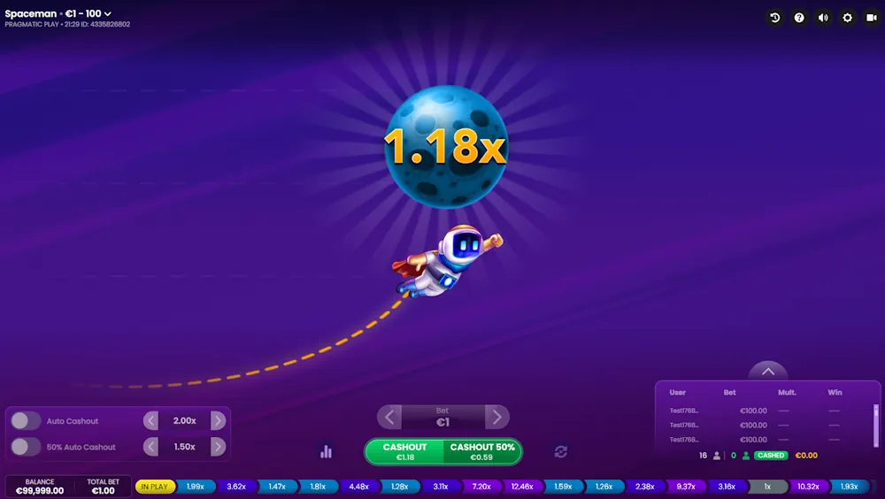 Spaceman Crash Game Gameplay Screenshot